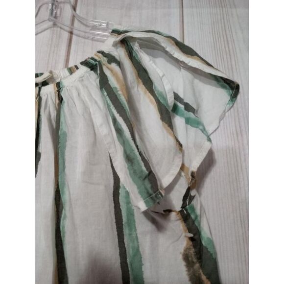Caslon Shirt Ladies Large White Green Striped Off Shoulder Semi Sheer - Picture 4 of 8